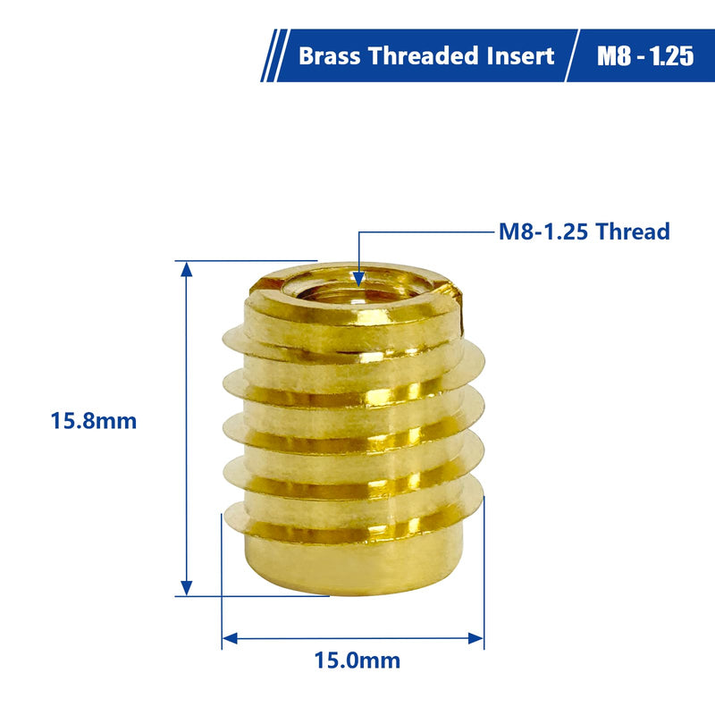 Threaded Inserts for Wood, Installation Kit, Brass, Includes M8-1.25 Knife Thread Inserts (10pcs), Drill, Installation Tool