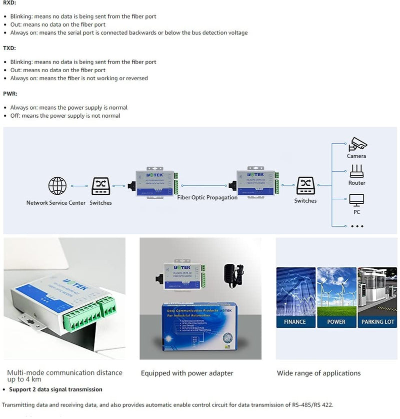 UOTEK UTEK UT-277MM-ST RS-232/422/485 to Optical Fiber Media Converters
