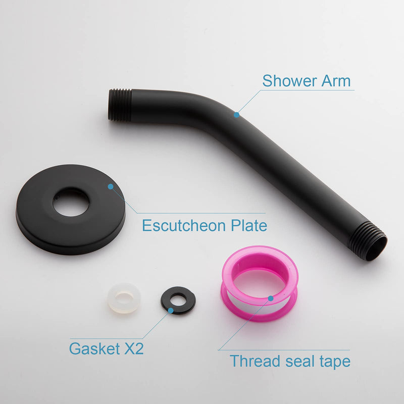 OFFO Shower Arm with Flange, 6 Inches Wall Mount Replacement Angle Shower Head Arm Wall-Mounted For Fixed Shower Head & Handheld Showerhead, Matte Black 6 Inch