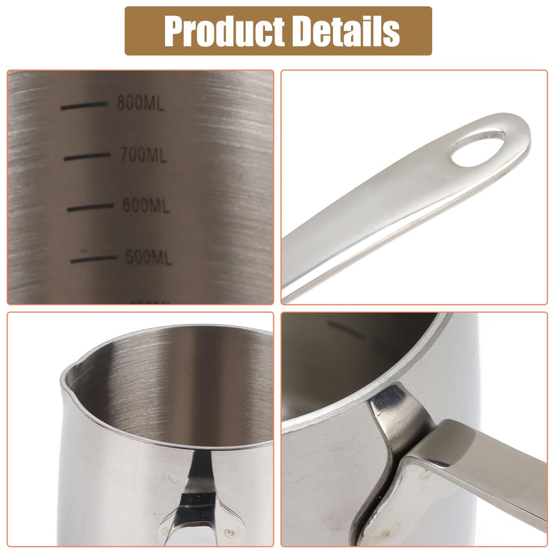 Stainless Steel Butter Warmer Pot 900ml/30.4oz, with Scale Marks | Milk & Chocolate Heating | Coffee & Tea | Multi-Layer Melting | Stovetop Safe(900ML)