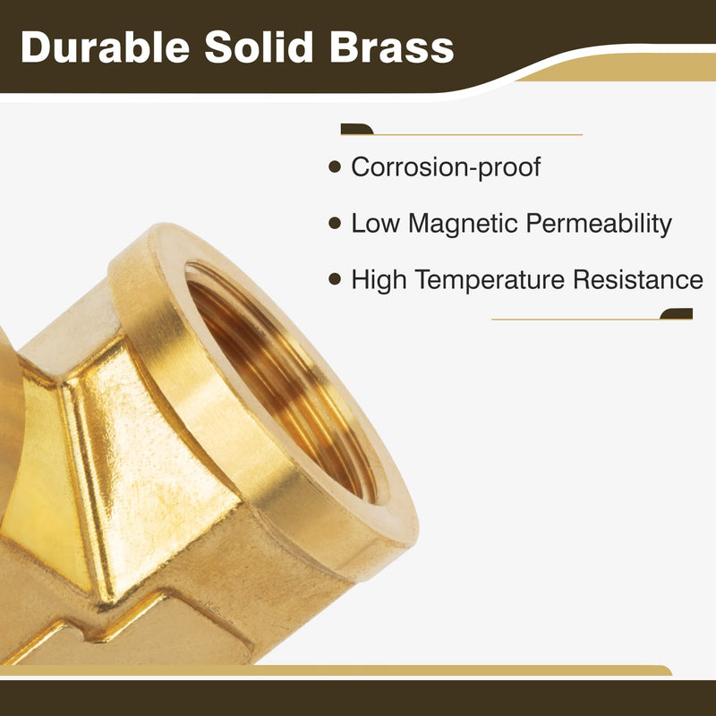 Brass Pipe Fitting, Tee, 3/4" x 3/4" x 3/4" NPT Female 3 Way T-Connector for Gas, Air, Oil, Propane (1-Pack) 3/4"-1Pack 3Female（Common Tee）