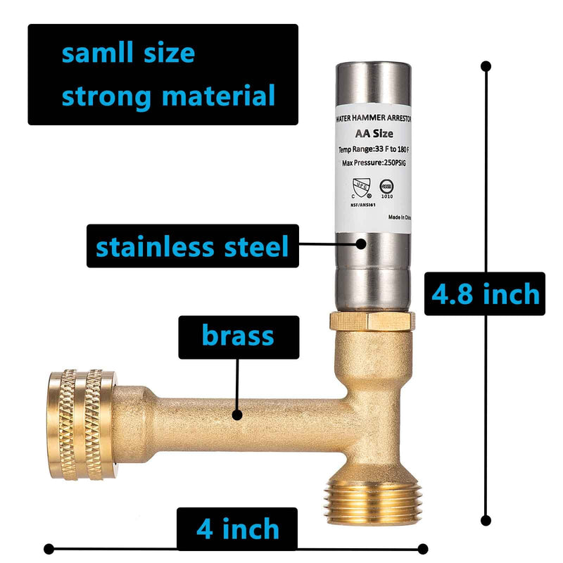 (2 Pack) Lidertik Water Hammer Arrestor Washing Machine 3/4, Absorb Shock and Reduce Noise, Laundry Washer Knock Valve Garden Hose Air Inline Sink Dishwasher LI-Y241-11-11(2 PACK) Y-Stainless steel-2 Pack