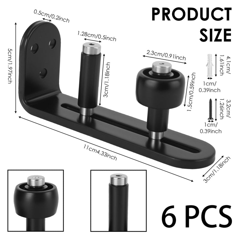 6 Pack Sliding Barn Door Floor Guide, Heavy Duty Carbon Steel Adjustable Roller Bottom Guide for Double Barn Doors, Easy Install Hardware Kit with Screws for Barn Door Bathroom Kitchen Closet Bedroom 6pcs