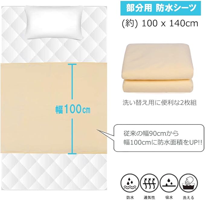 ieeform Waterproof Sheets for Partial, 39.4 x 55.1 inches (100 x 140 cm), Set of 2, Nursing Care Supplies, Bedwetting Sheets, Washing and Dryer Safe - NewNest Australia