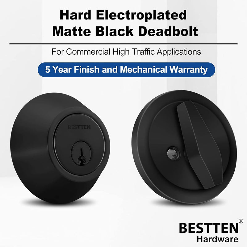 BESTTEN 3 Pack Keyed Alike Deadbolt, Single Cylinder Entry Door Lock with Same Key, 9 Keys Included, for Exterior Front Doors, Matte Black