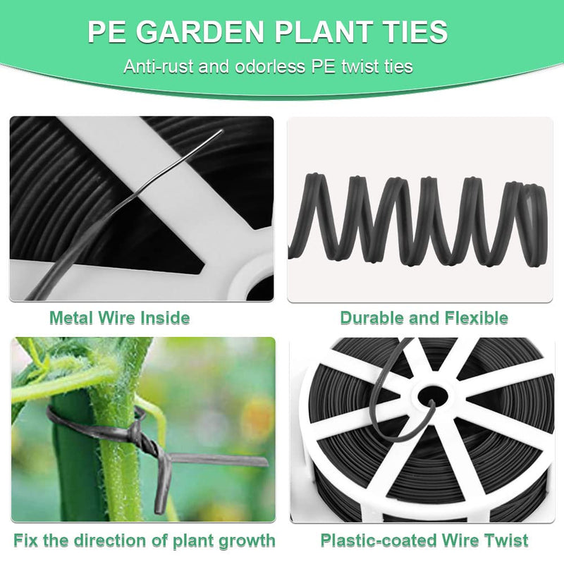 Shintop 328 Feet Garden Plant Twist Tie with Cutter for Gardening, Home, Office (Black) Black