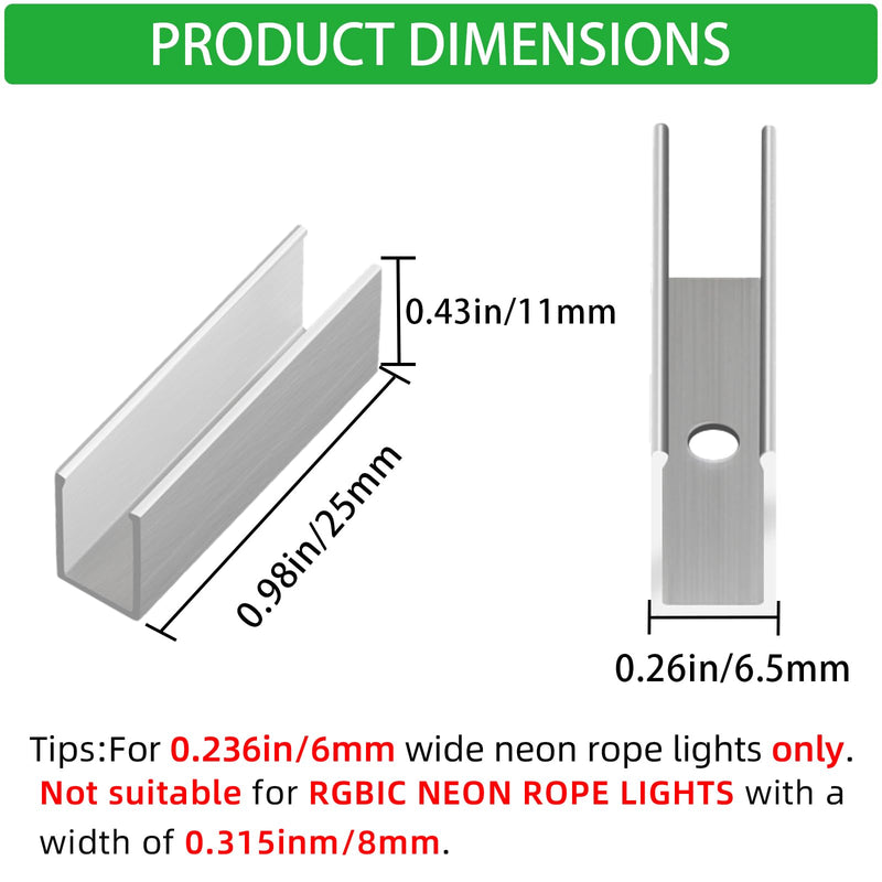 Neon Rope Light Mounting Brackets, Neon LED Accessories 20Pcs Neon Lights Aluminum Install Fixing Clips Accessories for 6x12mm Silicone LED Neon Flex Strip Lighting, Neon Signs DIY 20 Screws, 20 Clips