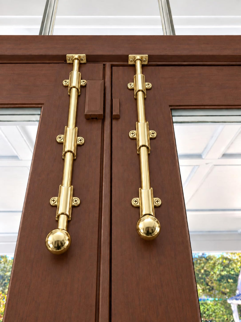 QCAA Solid Brass Dutch Door Bolt, 18", Polished Brass Lacquered, 2 Pack, Made in Taiwan
