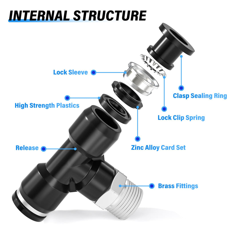TAILONZ PNEUMATIC Male Branch Tee 3/8 Inch Tube OD x 3/8 Inch NPT Thread Push to Connect Fittings PT-3/8-N3 (Pack of 10) 3/8"OD x 3/8"MNPT