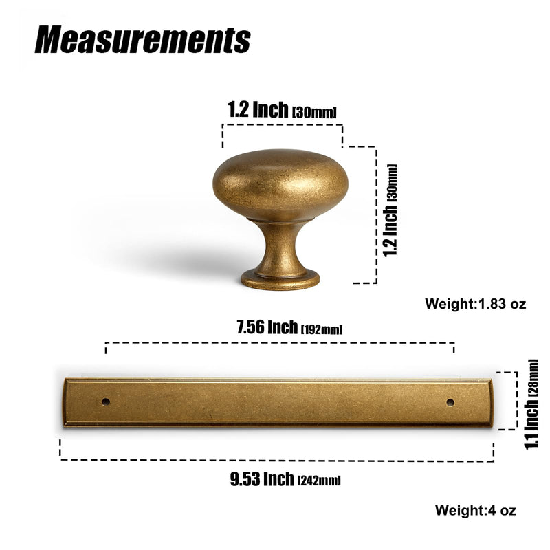 Goo-Ki Antique Brass Zinc Alloy Cabinet Knob with Backplate - 7.56''(192mm) Hole Center Cabinet Pull Hardware for Bedroom, Kitchen, 2 Pack（8611-G011） 7.56'' Hole Center