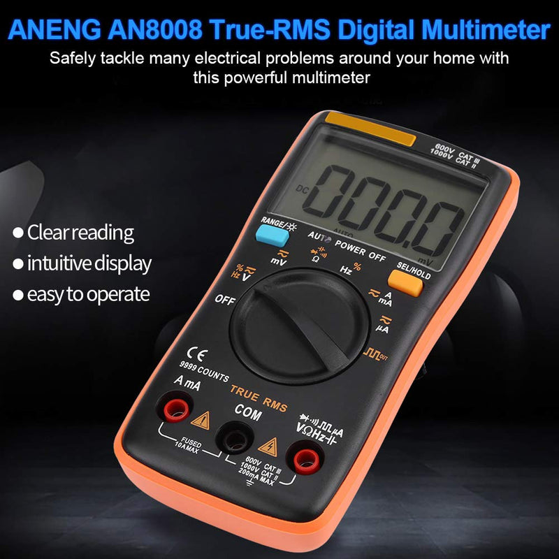 Multimeter, AN8008 True-RMS Digital Multimeter AC DC Voltage Ammeter Current Ohm Meter Ranging Fast Accurately Measures Voltage with Bag
