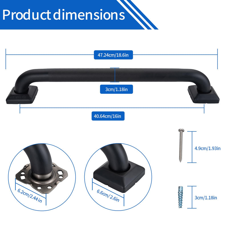 Bathroom SafetyGrab Bars for Elderly Seniors,Anti-Slip Shower Handles Toilet Grab Bars,High Weight Capacity,Wall Mounted Grab Bars for Bathtub Shower,Black Grab Bars (Black Knurled, 16-inch Grab Bar)