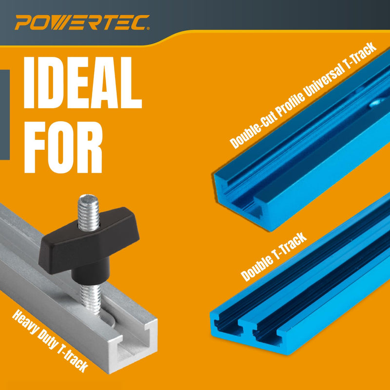 POWERTEC 72030 T Track Knob Kit w/T Slot Router Bit (5/8" Dia. x 3/16" H x 1/4" Shank), Threaded Knobs and 5/16”-18 T Slot Bolts Set, 16-pc T Track Accessories for Woodworking Jigs and Fixtures