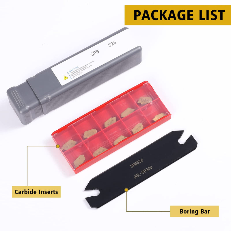 VerRich 11PCS Lathe Grooving Cutting Tools Kit,SPB326 Parting Cut-Off Tool Boring Bars with 10pcs GTN-3 NC3030 Carbide Inserts SPB326+NC3030