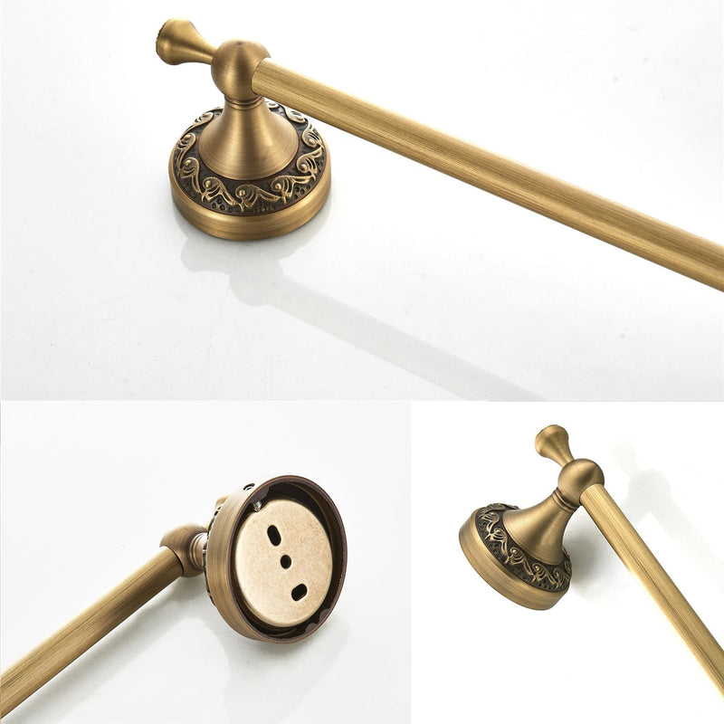 Flybath 20 Inch Towel Bar Antique Brass Exquisite Pattern Carving Rail Single Towel Holder Organizer for Bathroom Kitchen Accessories Wall Mounted, Brushed Bronze