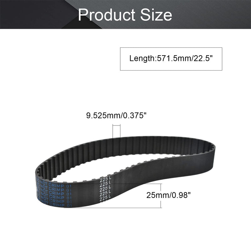 Fielect 1Pcs 225L Timing Belt Power Grip Cogged Toothed Timing Belt Black Rubber 571.5mm Length 25mm Width 60 Teeth 9.525mm Pitch
