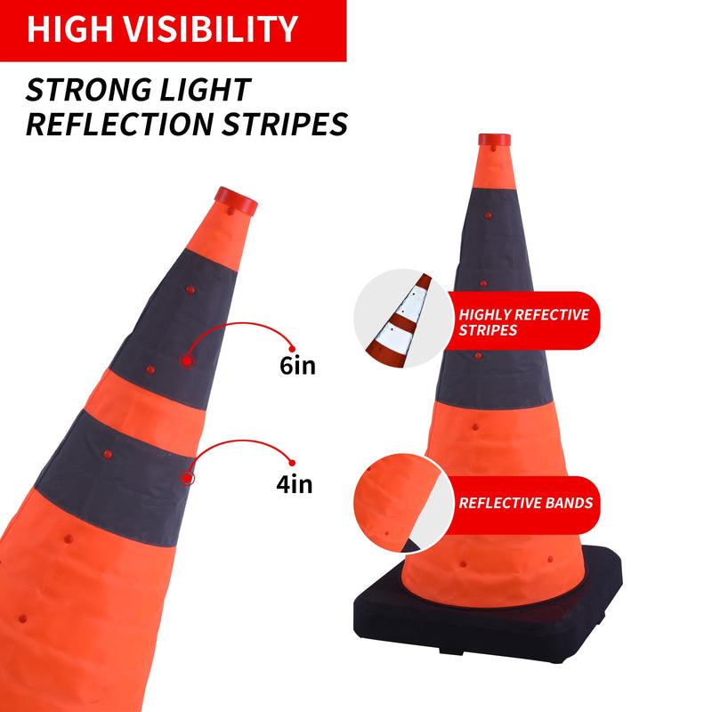BESEA 28” in Collapsible Traffic Cones Orange Safety Cones, Construction Road Parking Cone for Driveway Road Traffic Control, Weighted 5.3LB Heavy Duty Base and Windproof Design(2 Pack) 28 inch 2