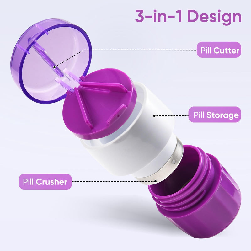 Pill Cutter, Crusher and Grinder, Splitter Accurate and Easy Cutting, Stainless Steel Blade, Perfect for Travel, Ideal for Purse or Pocket, Daily Usage, Ideal for Medication (Purple) Purple