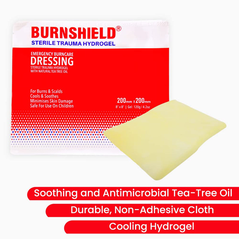 Burnshield Sterile Emergency Burn Dressing 8”x8” (20cm x 20cm)”Cools The Burn” – 3 Pack