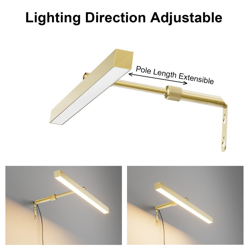 Plug in Picture Lights for Wall, 16 inch Dimmable LED Art Light with Remote, 3 Colour Temperature Gallery Painting Wall Light for Picture Display Dartboard Art Work (Gold) Gold