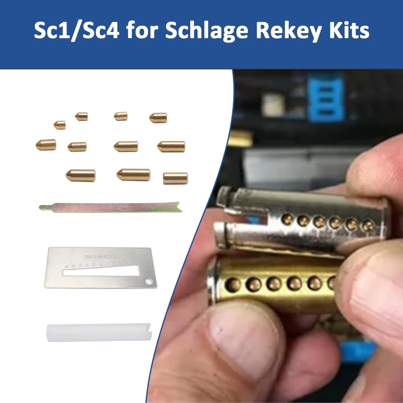 SC1/SC4 Keyway Re-Key Kit Compatible with Schlage Rekeying Kit for Home Security, Patio Door Lock Pinning Kit with Bottom Pins (0-9, 50 Each) DIY Rekey Kit