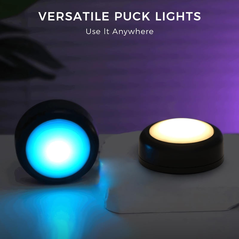 Push Lights with Remote Puck Lighting Battery Operated Tap Lights Button Stick On Color Changing Led Lights 6 Pack (3 Black) 3 BLACK