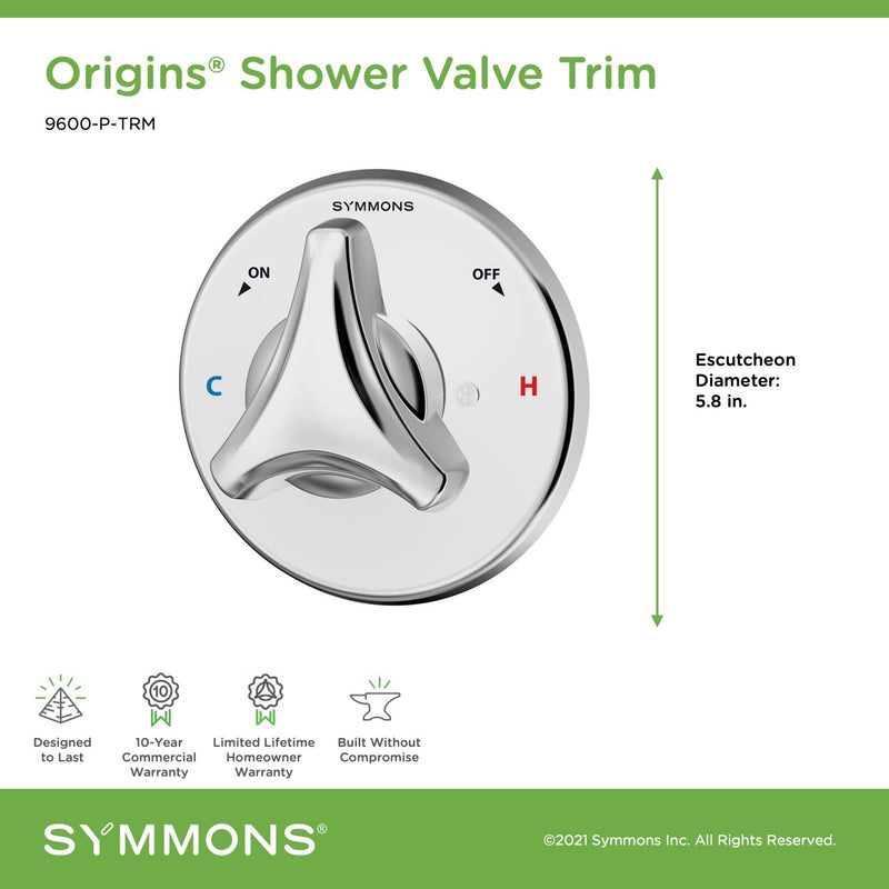 Symmons 9600-P-TRM Origins Shower Valve Trim in Polished Chrome (Valve Not Included) (Pack of 1)
