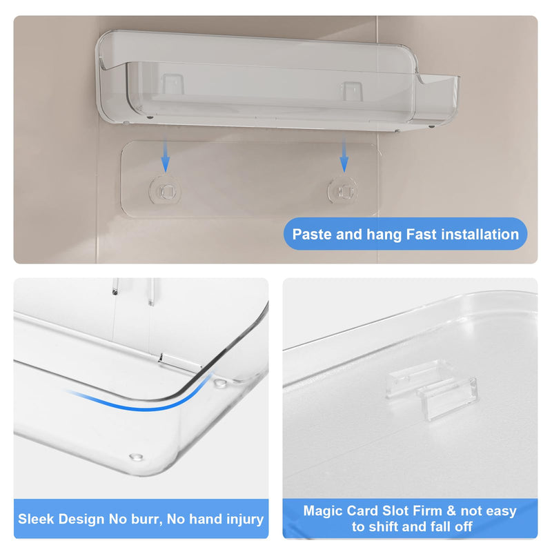 2pc Plastic Wall Mount Organizer, Adhesive Shelf, Bathroom Wall Organizers, Adhesive Bathroom Shelves, No Drilling Hang Walls, with Self Adhesive Tape, for Bathroom, Kitchen Clear