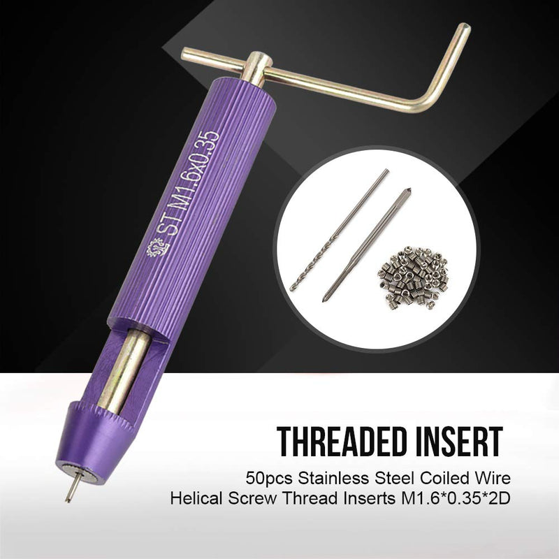 50Pcs Thread Repair Kit M1.6 Helicoil Tape Stainless Steel Parts with Drill Bit for Aluminum