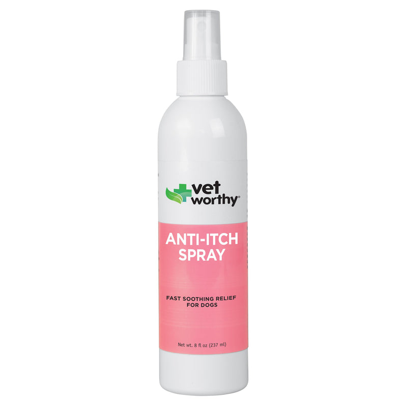 Vet Worthy Anti Itch Spray for Dogs - Alcohol-free Pet Allergy Spray for Hot Spots, Dry Skin & Irritated Skin - Fast Acting Itch Relief for Dogs to Help with Flaking and Redness - Vet-Formulated - 8oz