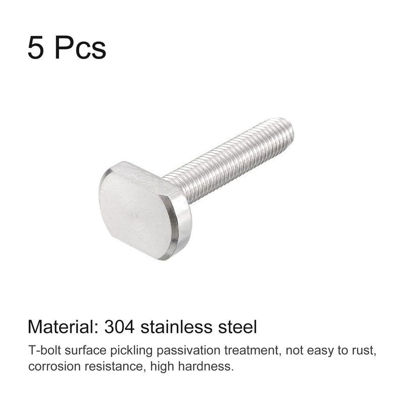 uxcell T-Slot Bolts, 5pcs M10x50mm T Slot Drop-in Stud Sliding Bolts 304 Stainless Steel T Shape Screws for T Track 50mm 5