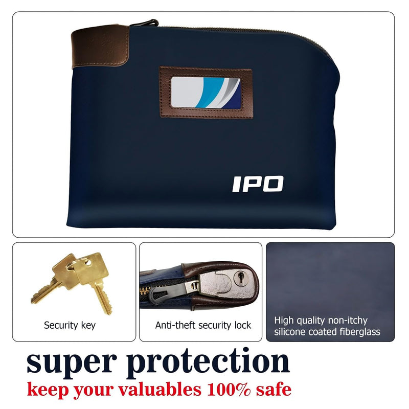 Waterproof Cash Bag with Lock and 2 Keys, 11 x 8.6 Inches, Canvas Documents Bag, Money Bank Deposit Bag with Zipper, Durable Leatherette Money Cash Coin Check Wallet Pouch for Men & Women 11 x 8.6 Inches (1 Pack) Blue