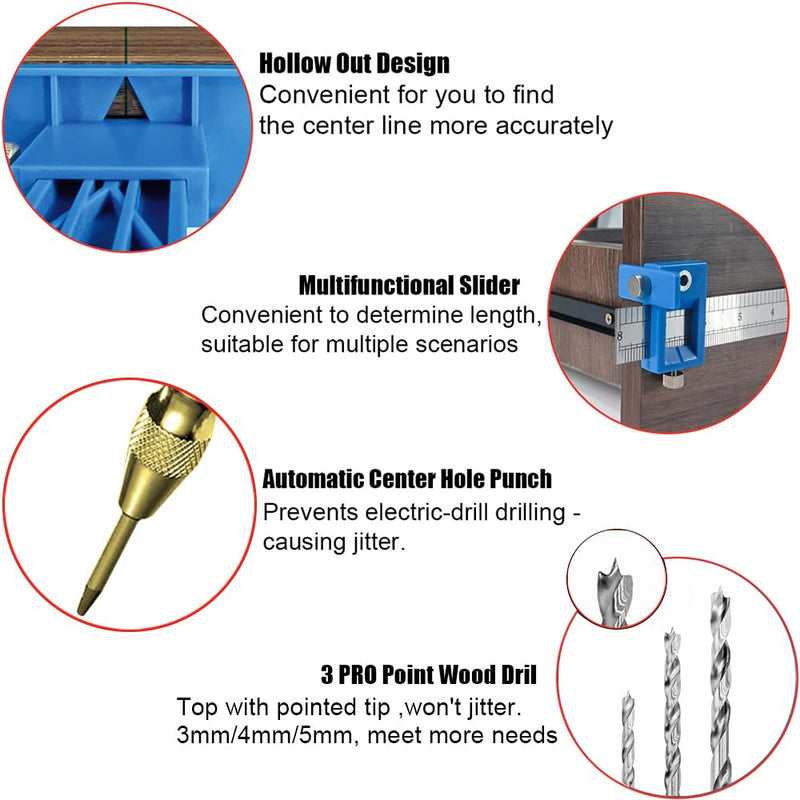 King&Charles Cabinet Hardware Jig, Cabinet Handle Jig + Automatic Hole Punch + Point Drill Bits, Cabinet Jig for Handles and Pulls on Drawers/Cabinets, Cabinet Hardware Template Tool Perfect Set. ABS
