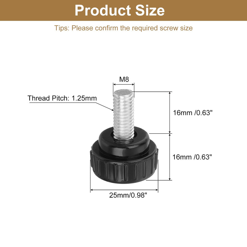 uxcell 8Pcs Round Knurled Thumb Screws, M8 x 16mm Carbon Steel Zinc Plated Thread Thumbscrew Clamping Knob Screw for Quick Replacement Screws, Black 8