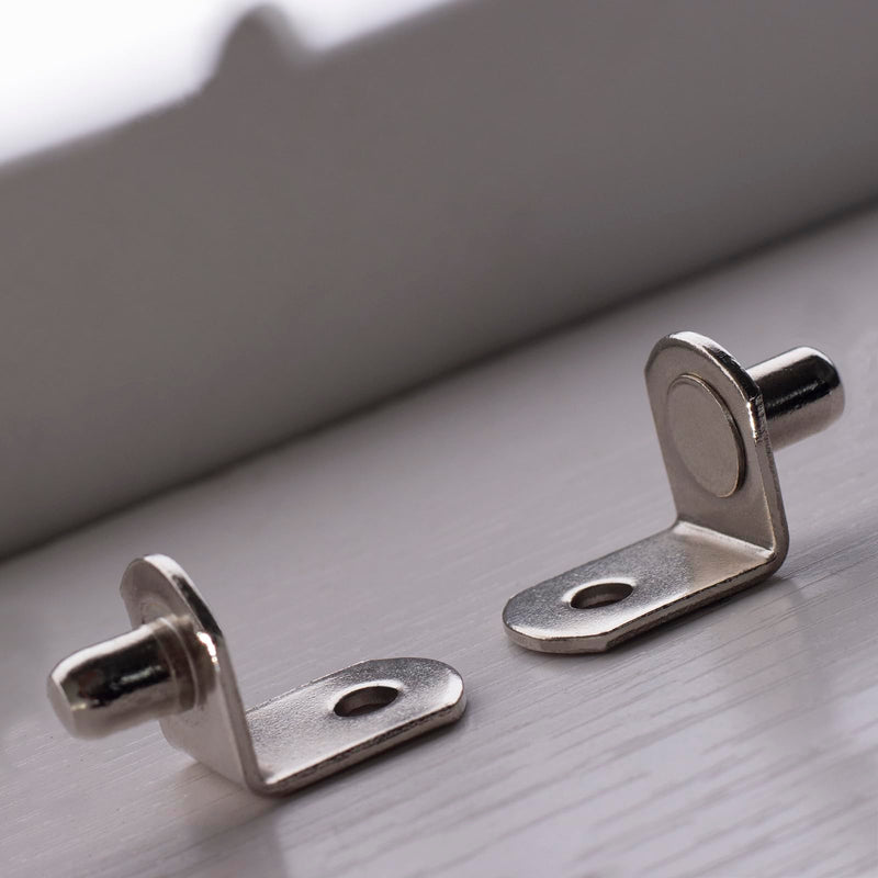 1/4 Inch (6.35mm) Shelf Pins L-Shaped Metal Support Pegs Bracket-Style Clips for Bookshelf Kitchen Cabinet Cupboard Shelves Holders, 20 PCS Nickel Plated Silver 1/4 inch ( 6.35mm )