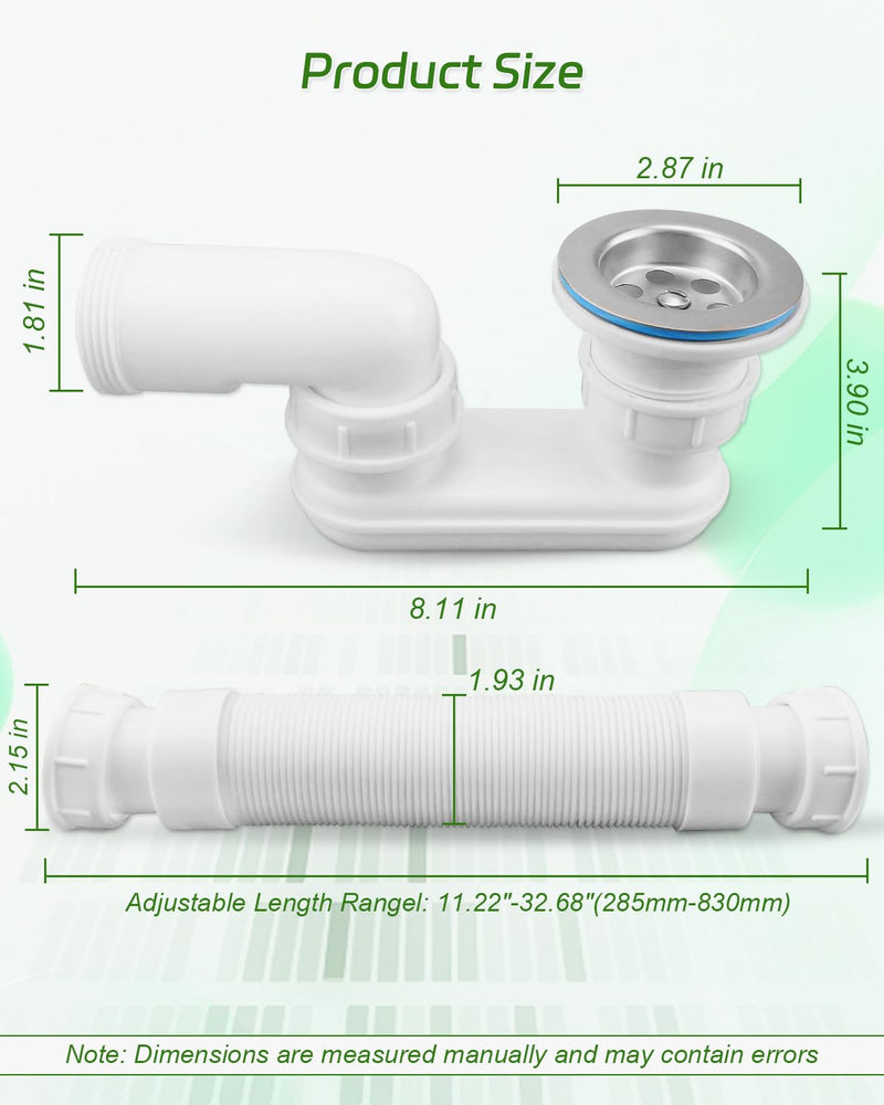 Bathtub Shower Drain Pipe, Low Profile 1-1/2" P Trap Fit for Freestanding Bathtubs and RV Bathtubs