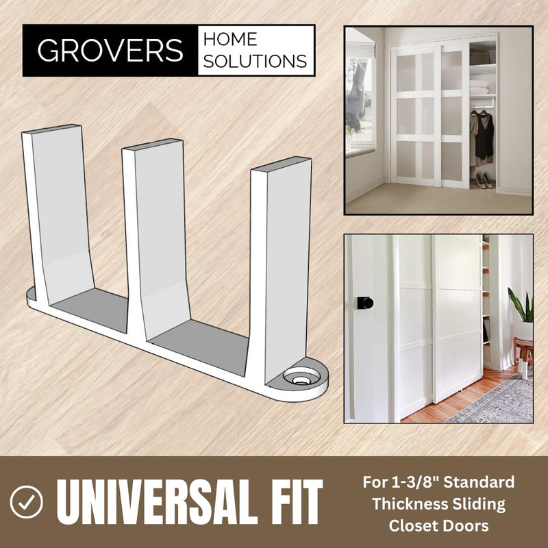 Sliding Closet Door Floor Guide Bracket | Universal Fit for 1-3/8" Width Doors (White) | Grovers Home Solutions White