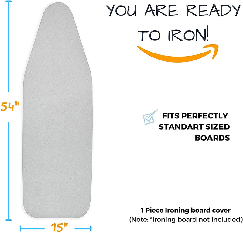 Ironing Board Cover and Pad Standard Size Silicone Coated 4 Layers 15x54 inch Extra Heavy Duty Thick Padding, Heat Reflective, Non Stick Scorch and Stain Resistant Silver