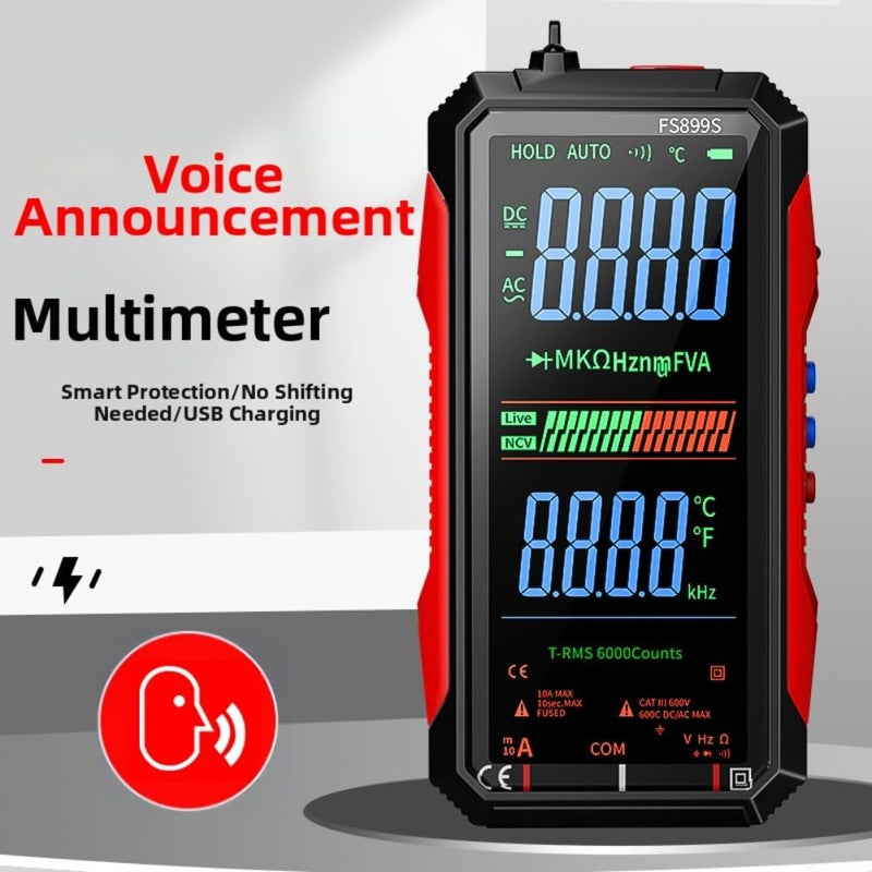 FS899S Digital Multimeter Tester, USB Rechargeable Smart Auto Ranging Multimeter, Measure AC/DC Current/Voltage, Capacity, Continuity, Resistance, Frequency, Non-Contact Voltage (NCV)(FS899S+Bag) FS899S+bag