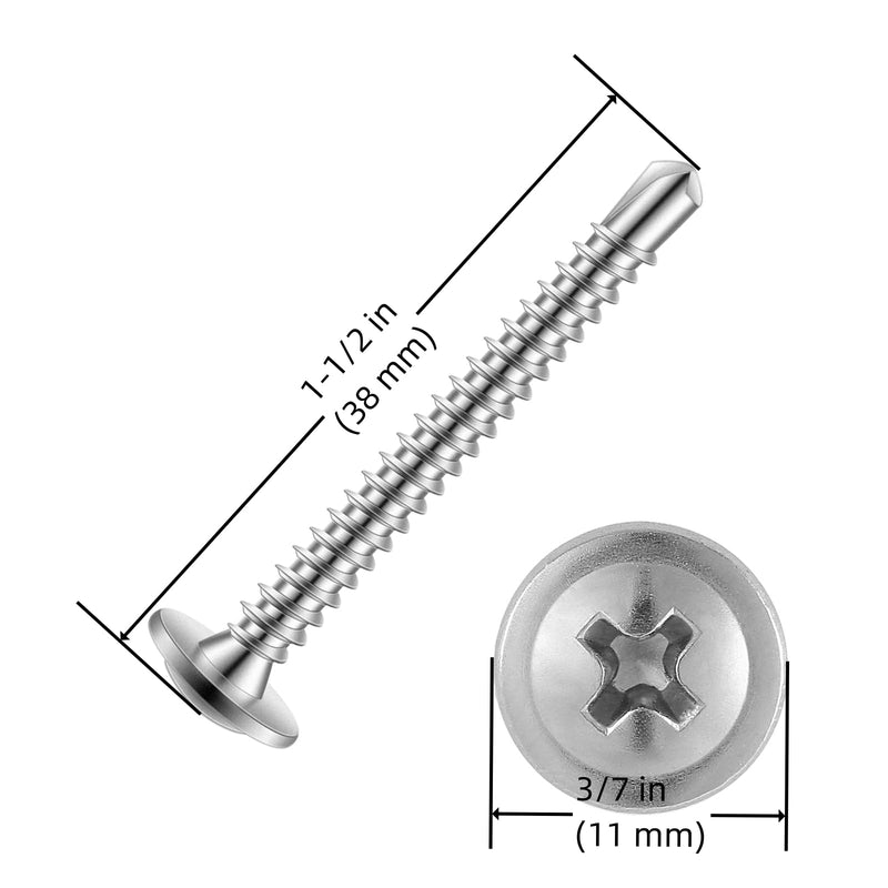 #8 x 1-1/2" Sheet Metal Screws 150PCS 410 Stainless Steel Truss Head Fast Self Tapping Screws #8 x 1-1/2" Silver Truss Head