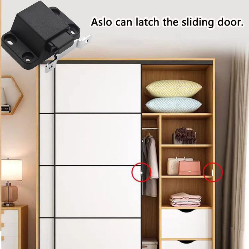 Self-Closing Push to Open Door Latches Hardware CBRIVE 4Pack Kitchen Cabinets Push Latch & Lock Heavy Duty Touch Latch and Catch for Drawers Push Pull Tip On RV Closet Press to Release Strong Pop Out 4 Pack Black-Non Magnetic