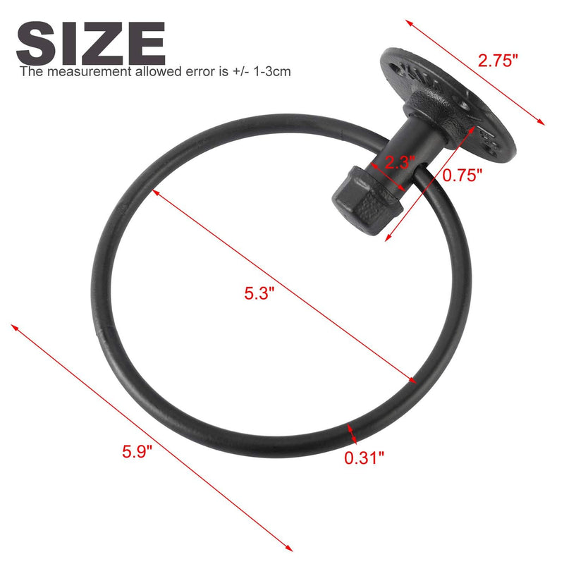 HighFree Industrial Towel Ring, Farmhouse Pipe Hand Towel Holder, Matte Black Wall Mounted Bathroom Hardware, Rustic Towel Ring for Bathroom (2)