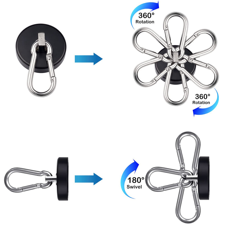 Magnetic Hooks 170lbs Heavy Duty Black Magnet Hooks with Swiveling Carabiner for Hanging Refrigerator Strong Large Neodymium Magnet (170LBS-2PACK-BLACK) 170LBS-2PACK
