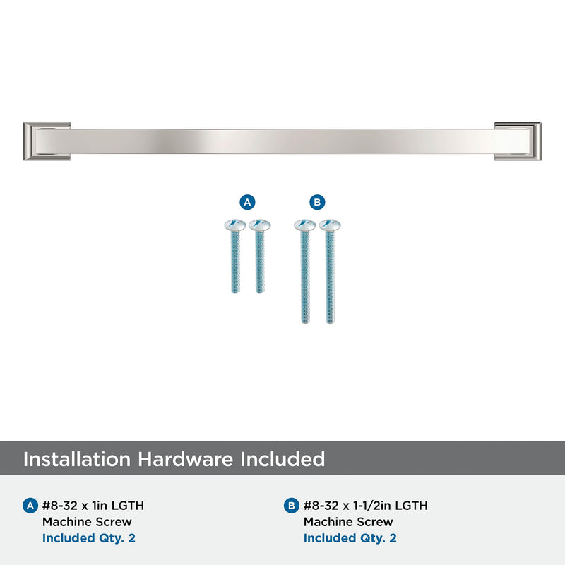 Amerock 12-5/8" Candler Polished Nickel Drawer Pull | 12-5/8 inch (320mm) Center-to-Center Mounting Distance and 14-13/16 inches Overall Length, Durable Zinc Cabinet Hardware 12-5/8 Inch (320 mm) Center-to-Center