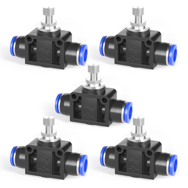 TAILONZ PNEUMATIC Air Flow Control Valve with Push-to-Connect Fitting, in-Line Speed Controller Union Straight - 6MM Tube OD x 6MM Tube OD SCF-6 （Pack of 5） 6mm OD
