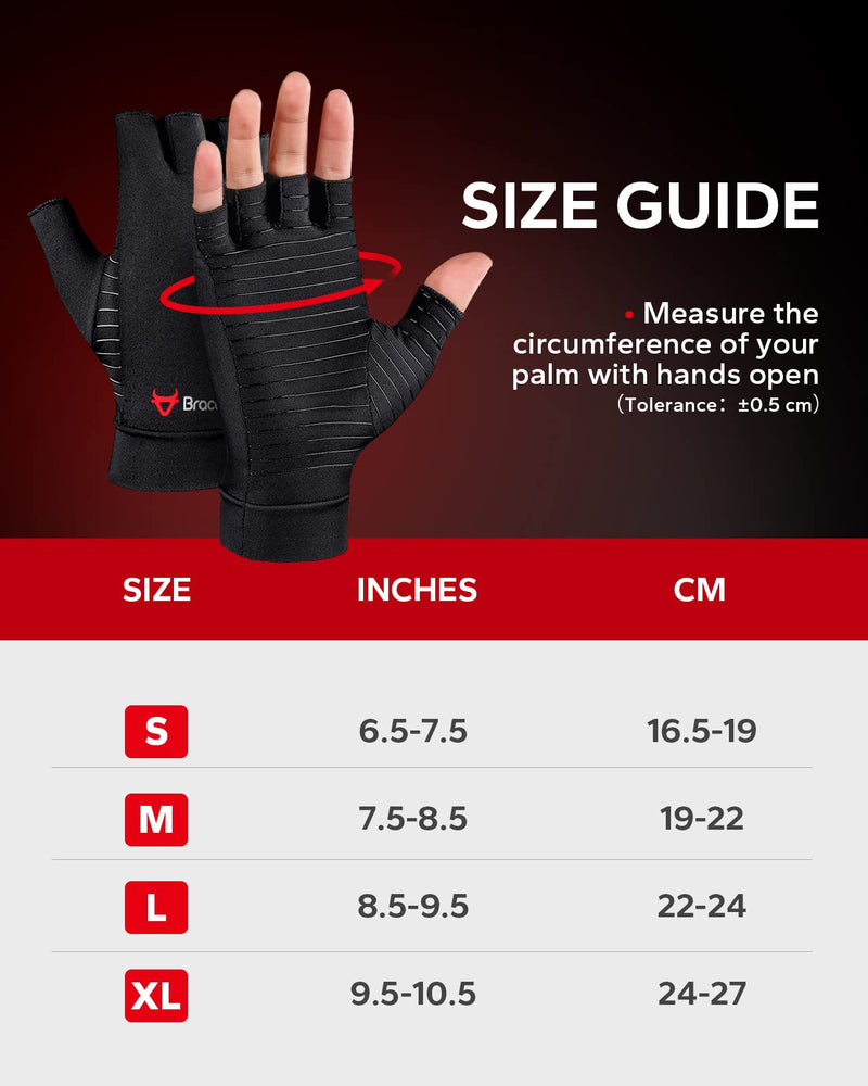 BraceBull Arthritis Gloves (1 Pair), Copper Infused Fingerless Compression Gloves, RSI and Relieve Hand Pain for Women & Men Medium