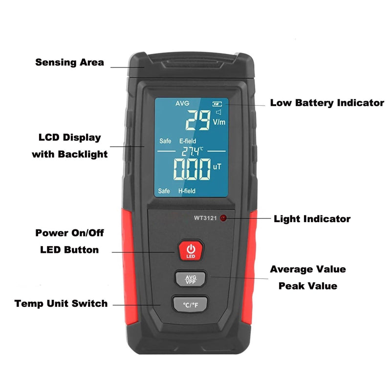 EMF Detector, Rechargeable EMF Meter, LCD Handheld Electromagnetic Field Radiation Detector, EF MF EMF Reader for Home Office Indoor Outdoor Ghost Hunting Equipment