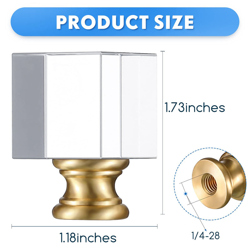 2 Pieces Cube Crystal Lamp Finial Clear Square Lamp Finial Cap Knob Top Knob Lamp Finial with Chromed Base for Lamp Shade Lamp Decoration, 1-4/5 Inches Tall (Clear, Gold) Clear, Gold