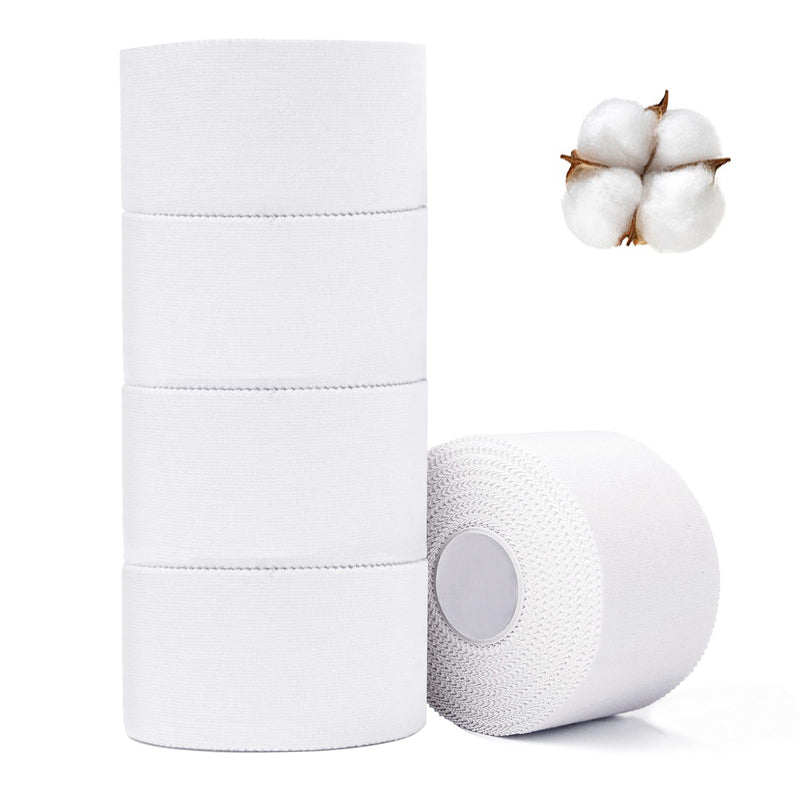 Athletic Tape,5 Pack White Sports Tape,Very Strong No Sticky Residue Wrist Ankle Tape for Gymnastics Boxing Lacrosse Climbing Hockey Bat Injuries Medical (1.5 Inches) White Athletic Tape (Cotton) -5 Rolls