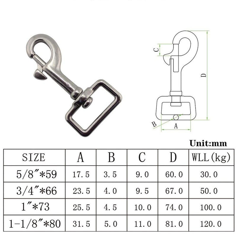 Single Ended Scuba Bolt Snap,Stainless Steel 316 Heavy Duty Single Ended Locking Swivel Snap Hook (Size:67MM, 2) Size:67MM
